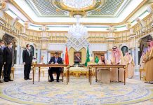 King Salman Bin Abdulaziz Al Saud signs a “Comprehensive Strategic Partnership Agreement” with President Xi Jinping. Crown Prince Mohammed Bin Salman witnesses the signing. Two countries inked agreements worth about $30 billion.