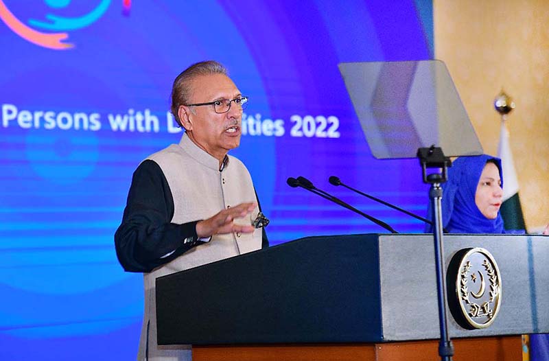 President Dr Arif Alvi addressing a ceremony in connection with the International Day for Persons with Disabilities (PWDs) at Aiwan-e-Sadr