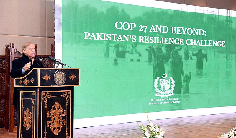 Prime Minister Muhammad Shehbaz Sharif addressing at COP 27 Reception, titled ‘COP 27 and Beyond: Pakistan’s Resilience Challenge