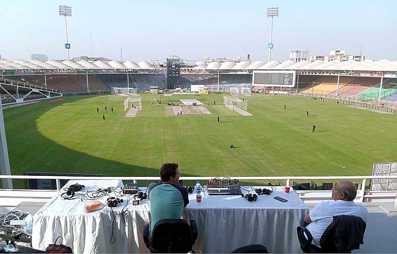 A view of preparation at National Cricket Stadium in connection with 3rd test match between Pakistan and England teams