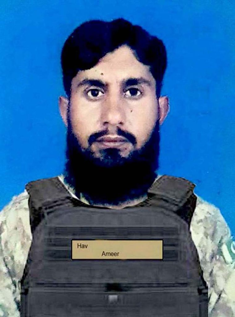 File photo of Havaldar Muhammad Ameer (age 30 years, resident of Mianwali) embraced shahadat. Moreover, 1 innocent civilian also embraced shahadat, while 9 innocent civilians were injured in the incident of a suicide blast occurred in general area Miran Shah, North Waziristan District on December
