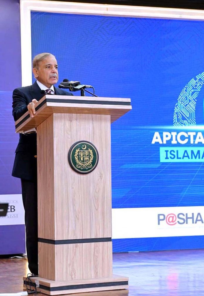 Prime Minister Muhammad Shehbaz Sharif addressing the inaugural ceremony of 21st Asia Pacific ICT Alliance Awards 2022