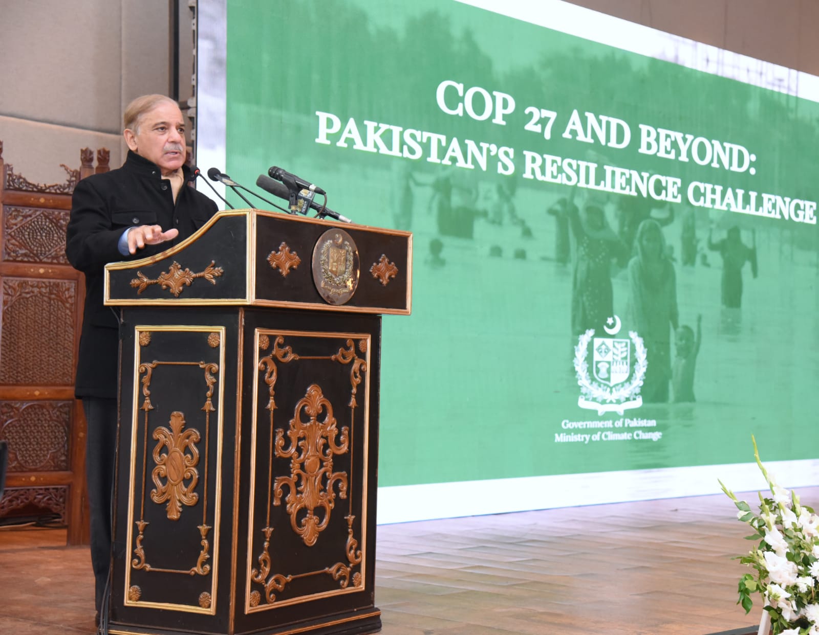 Prime Minister Muhammad Shehbaz Sharif addressing at COP 27 Reception, titled ‘COP 27 and Beyond: Pakistan’s Resilience Challenge