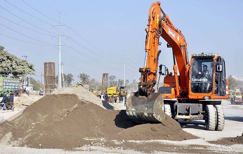 A view of construction work of IJP Road during development work in the city