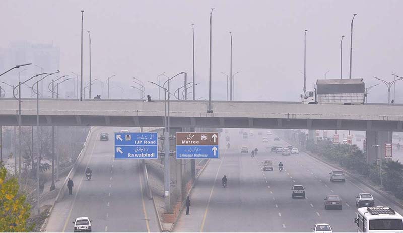 Thick fog that engulfs the Srinagar Highway in morning time in the Federal Capital.