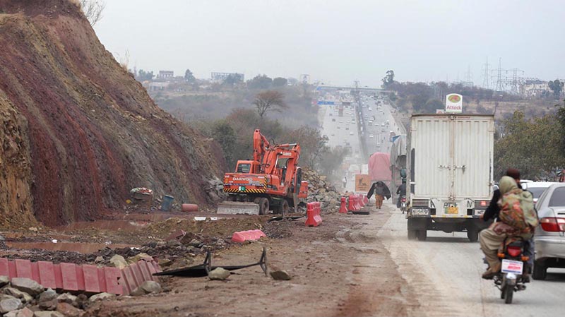 Heavy machinery being used during expansion work of Islamabad Expressway