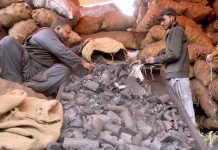 A vendor displaying and selling coal to attract the customers