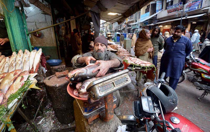 Vendor selling and displaying fish to the customers at Ghanta Ghar Chowk