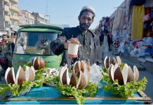 Vendor selling and displaying coconut to attract the customers at Faqirabad Road