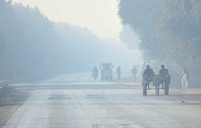 Thick fog that engulfs the road during morning time at Hatri Bypass Road