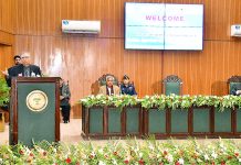 President Dr. Arif Alvi addressing to the inaugural ceremony of the National Centre of Industrial Biotechnology at the Pir Mehr Ali Shah Arid Agriculture University