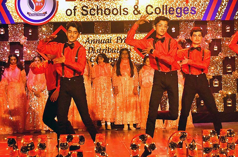 Students performing in tableau during annual prize distribution ceremony of Britain Schools and Colleges at Arts Council