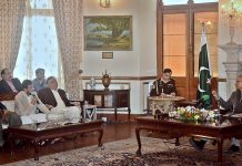 President Dr. Arif Alvi is meeting with the Bureau Chief of Newspapers at the Governor House