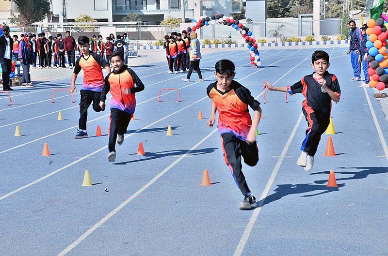Students in action during different games in county school & collage Sports gala at public school ground