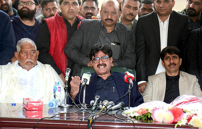 Special Assistant to Prime Minister Rana Mubashir Iqbal addressing a press conference at Block C, Khayaban Amin