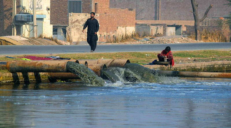 A view of sewerage water draining in the Nou Bahar Canal creating environmental problems and needs attention of the concerned authorities