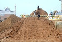A view of construction work of Chungi no.11 flyover during development work in the city