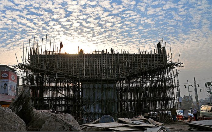 A construction view of flyover under process at Bhara Kahu