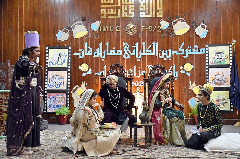 Students are performing in comedy drama competition at Islamabad Model College for girls F6/2 held in connection with intercollegiate ceremony