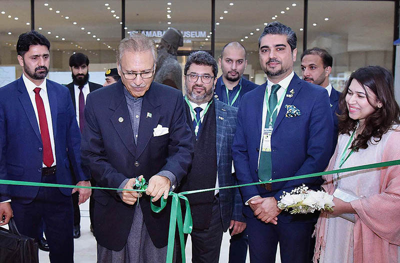 President Dr. Arif Alvi inaugurating the Building Materials Exhibition 2023 organized by the Institute of Architects Pakistan's Rawalpindi Chapter