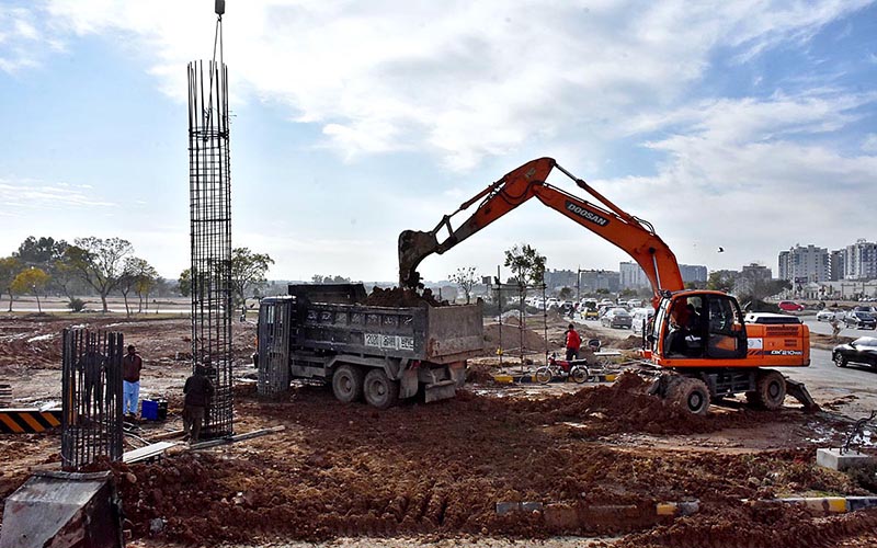 Construction work is in progress at Margalla Road E-11