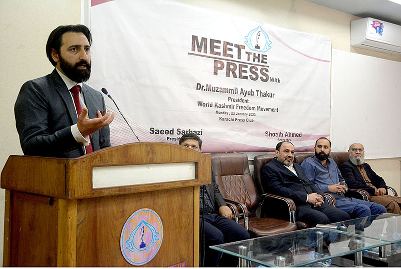 President of Kashmir Freedom Movement Dr. Muzammil Ayub Thakur speaking at “Meet The Press” programme of Karachi Press Club (KPC)