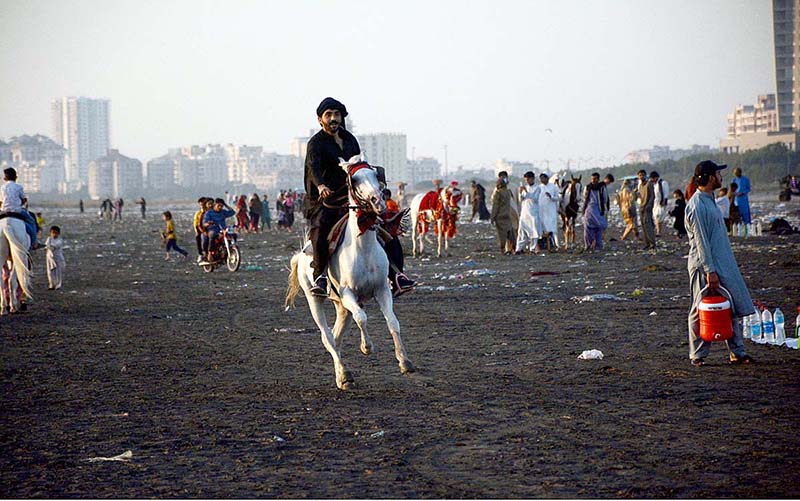 A man enjoying horse riding at seashore in the metropolitan