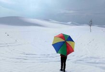 An attractive view of fresh snow covered katpana desert as in the background with snow covered mountain