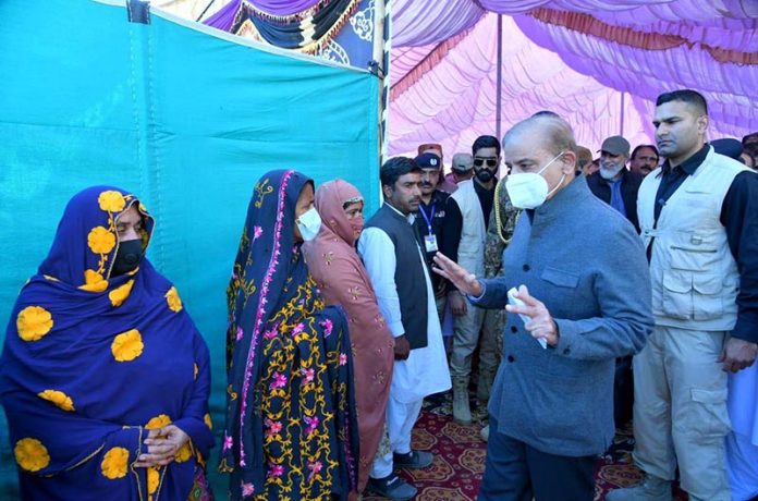 Prime Minister Muhammad Shehbaz Sharif interacting with the flood victims in Balochistan.