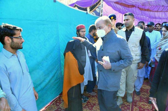 Prime Minister Muhammad Shehbaz Sharif interacting with the flood victims in Balochistan.