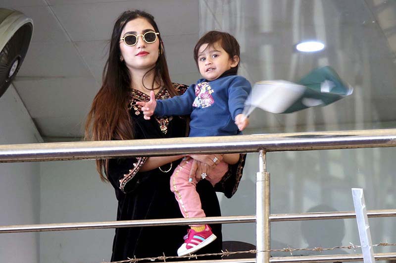 Cricket fans enjoying during of the fourth day of the second cricket test match between Pakistan and New Zealand at the National Stadium