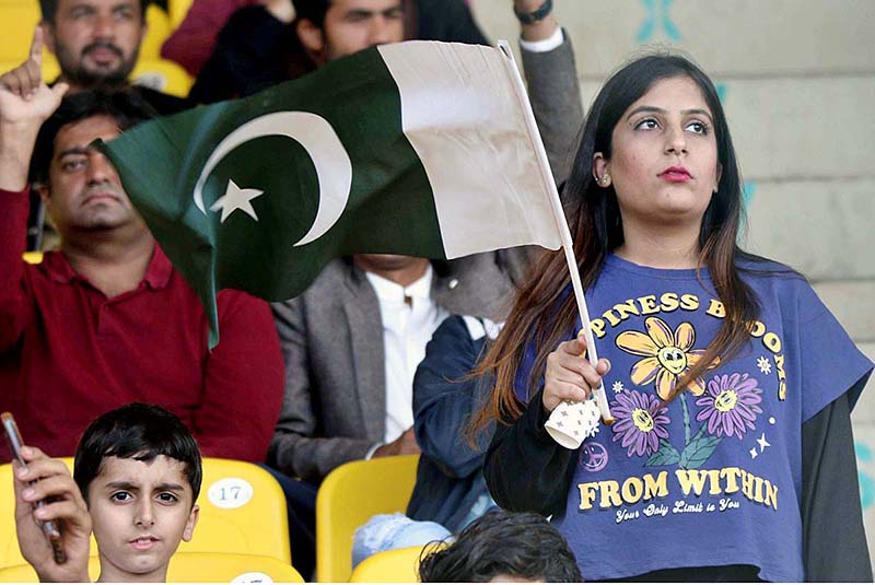Cricket fans enjoying during the second One Day International (ODI) cricket match between Pakistan and New Zealand at the National Stadium