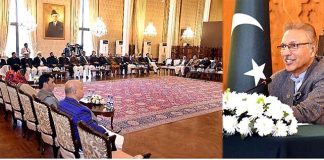 President Dr Arif Alvi in a meeting with the members of the Azad Jammu and Kashmir (AJK) Legislative Assembly and senior leaders of different political parties from AJK, at Aiwan-e-Sadr
