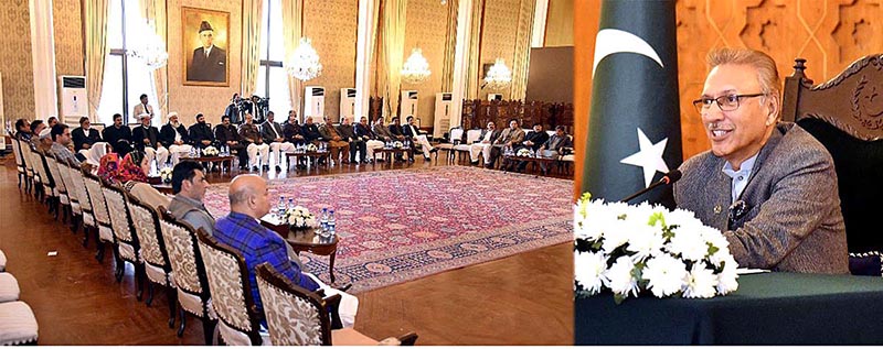 President Dr Arif Alvi in a meeting with the members of the Azad Jammu and Kashmir (AJK) Legislative Assembly and senior leaders of different political parties from AJK, at Aiwan-e-Sadr