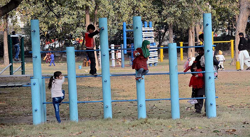 Children enjoying swing in a local park.