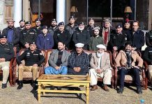 Inspector General of Police Gilgit-Baltistan Muhammad Saeed Wazir and DIG Head Quarter Naveed Ahmad Nisar Khwaja in a group photo with retired officers