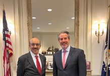 Ambassador of Pakistan to the United States, Masood Khan called on Ambassador Stuart Holliday, CEO of Meridian International Center