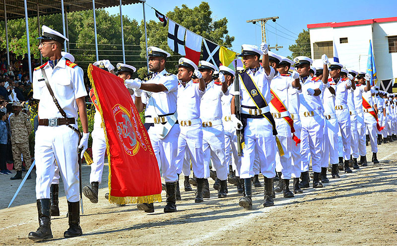 Cadets performing march past during 26th parent’s day of Cadet College.