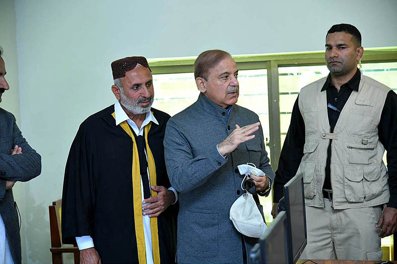 Prime Minister Muhammad Shehbaz Sharif visiting the newly-developed Computer Lab at Govt Boys Secondary School, Ghulam Rasool, Jia Khan