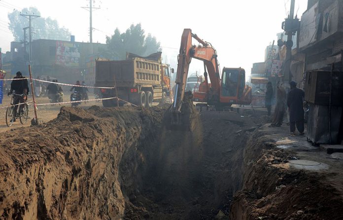A view of construction work of Tughlaq Town during development work in the city