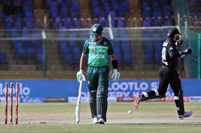 Pakistani batsman going to pavilion after fell down his wicket by New Zealand during the third and final one-day international (ODI) cricket match between Pakistan and New Zealand at the National Stadium