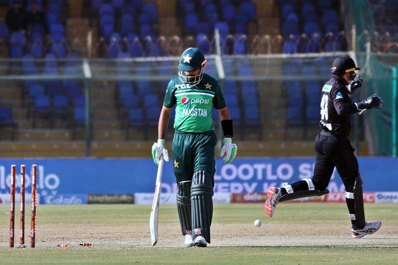 Pakistani batsman going to pavilion after fell down his wicket by New Zealand during the third and final one-day international (ODI) cricket match between Pakistan and New Zealand at the National Stadium