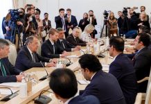 Foreign Minister Bilawal Bhutto in a meeting with his Russian counterpart Sergey Lavrov in Moscow