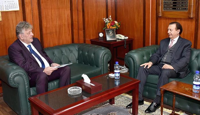 Secretary Senate, Muhammad Qasim Samad Khan exchanging views with Sanin Lukovac, counselor/DHM Bosnia and Herzegovina at Parliament House
