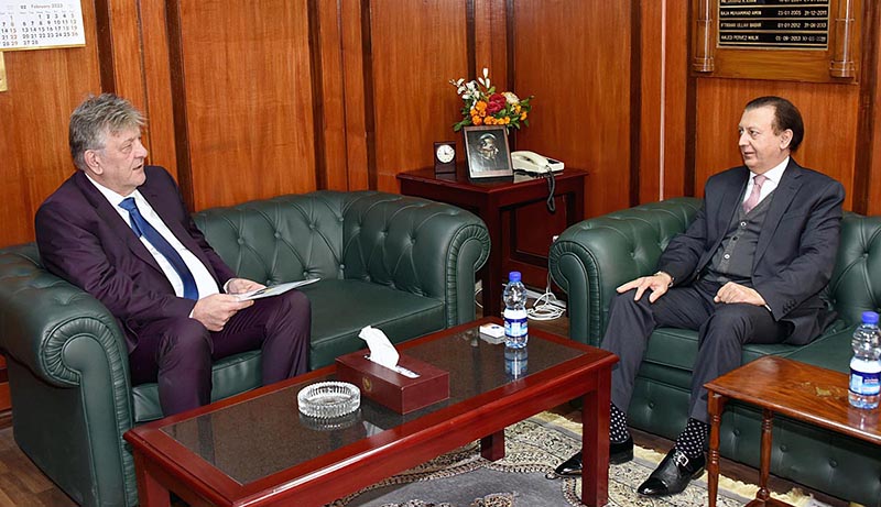 Secretary Senate, Muhammad Qasim Samad Khan exchanging views with Sanin Lukovac, counselor/DHM Bosnia and Herzegovina at Parliament House