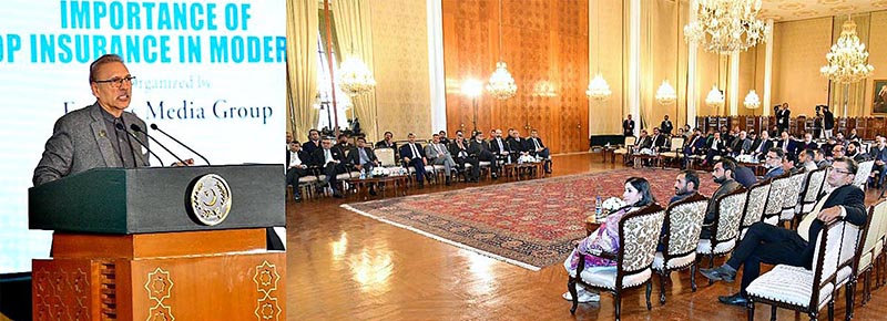 President Dr. Arif Alvi addressing the Seminar on the Importance of Crop Insurance in the Modern Era, at Aiwan-e-Sadr in Federal Capital.