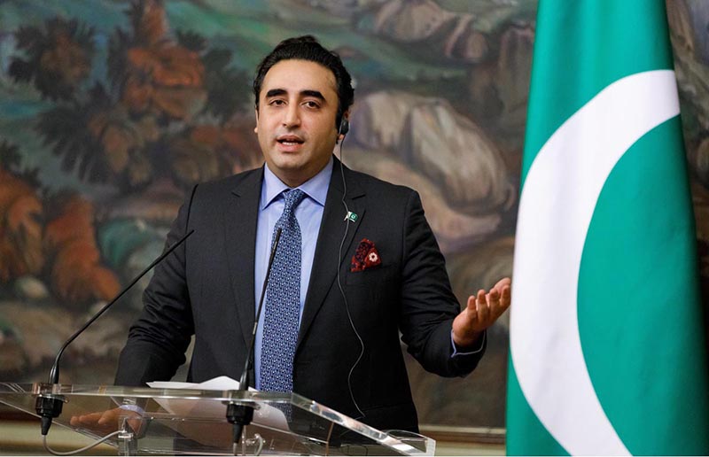 Foreign Minister Bilawal Bhutto addressing a press conference