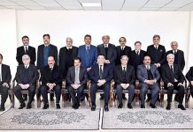A group photo 20-member delegation of Pakistan Bar Council (PBC) comprising the newly elected Vice Chairman of the PBC and the Chairman Executive Committee PBC along with the former Vice Chairman (PBC) called upon the Hon’ble Chief Justice of Pakistan Mr. Justice Umar Ata Bandial at the Supreme Court of Pakistan, Discussions were held upon wide ranging matters of mutual interest