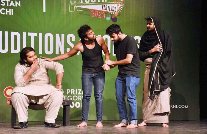 Candidates are giving acting auditions during Pakistan Youth Festival 2023 organized by Arts Council of Pakistan Karachi