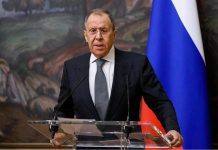 Minister of Foreign Affairs of the Russian Federation Sergey Lavrov addressing a press conference